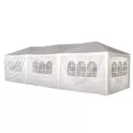 Cort Pavilion 9x3m pentru Gradina, Curte sau Evenimente cu 8 Pereti Laterali, Culoare Alb