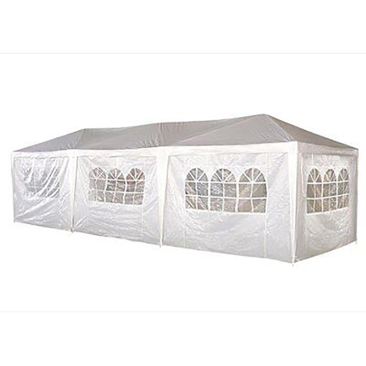 Cort Pavilion 9x3m pentru Gradina, Curte sau Evenimente cu 8 Pereti Laterali, Culoare Alb Cort Pavilion 9x3m pentru Gradina, Curte sau Evenimente cu 8 Pereti Laterali, Culoare Alb