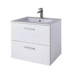 Baza mobilier suspendat cu Lavoar ceramic si oglinda cu iluminare GoodHome Slapton 60 cm, alb