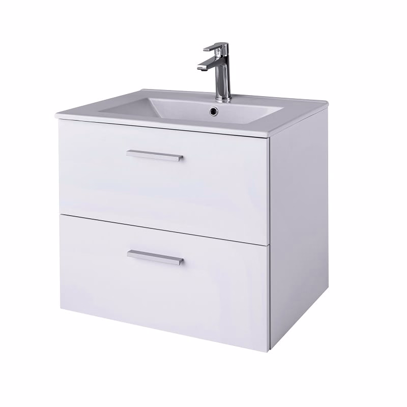 Baza mobilier suspendat cu Lavoar ceramic si oglinda cu iluminare GoodHome Slapton 60 cm, alb