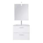 Baza mobilier suspendat cu Lavoar ceramic si oglinda cu iluminare GoodHome Slapton 60 cm, alb