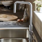 Baterie bucatarie GoodHome Kamut, efect inox, monocomanda, cartus ceramic 35 mm
