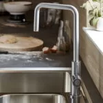 Baterie bucatarie GoodHome Kamut, efect inox, monocomanda, cartus ceramic 35 mm