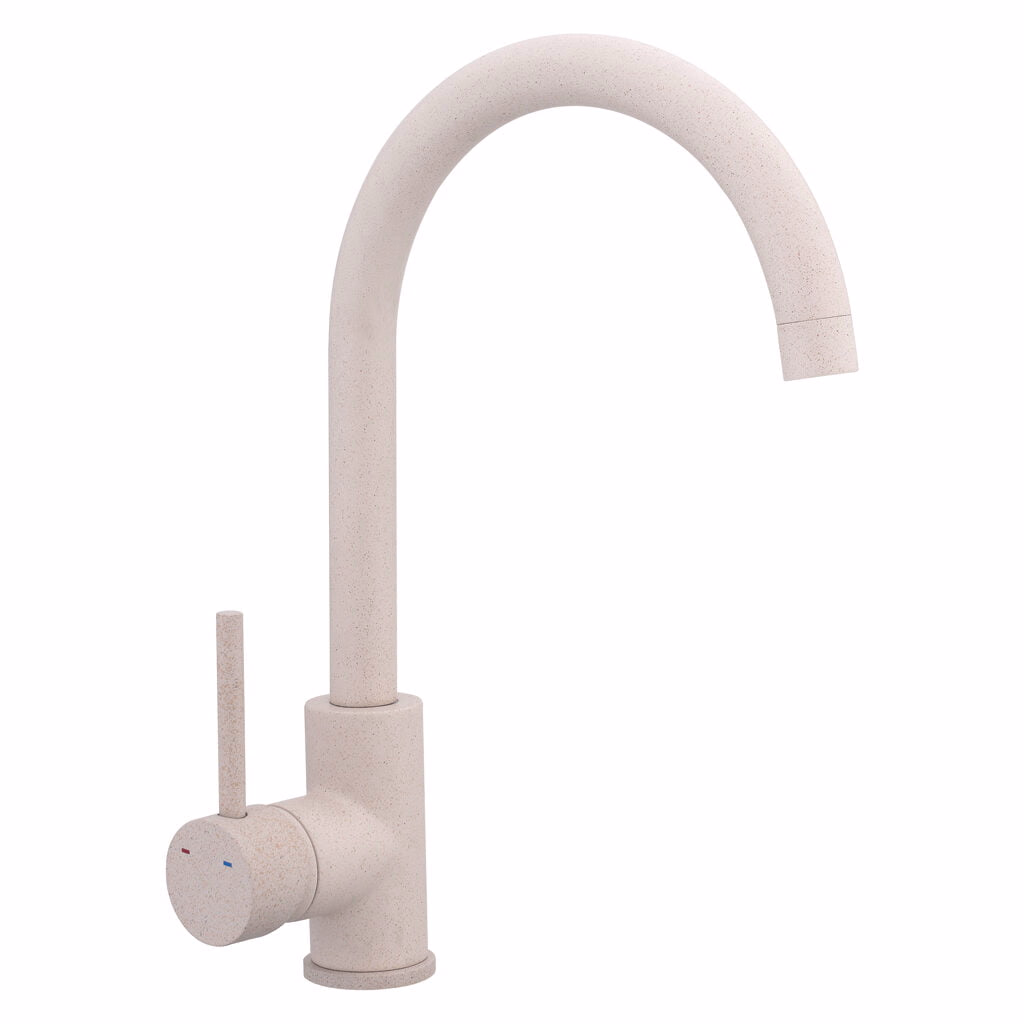 Baterie de bucatarie Cooke&Lewis Katiki, monocomanda, cartus ceramic 35 mm, corp alama, finisaj bej