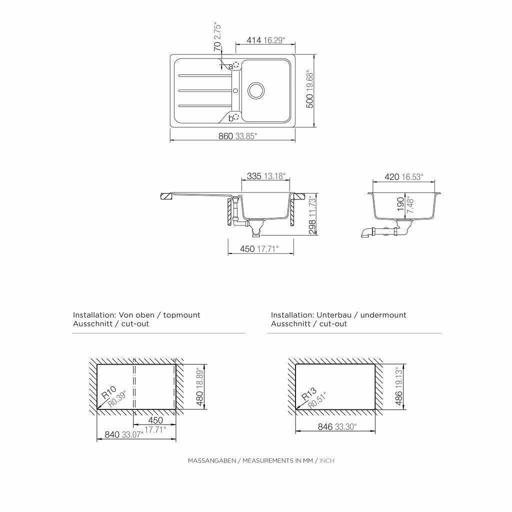 FOMD10001TZ Chiuveta cuart compozit Cook & Lewis, reversibila 86x50 cm