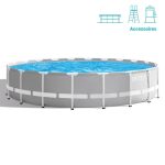 Piscina Intex Prism Ultra Frame, pompa de filtrare, scara si panou protectie inclus, 6.1m x 1.32m