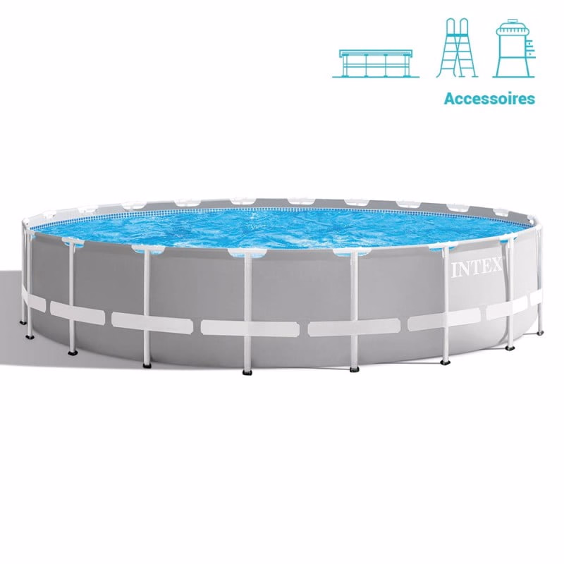 Piscina Intex Prism Ultra Frame, pompa de filtrare, scara si panou protectie inclus, 6.1m x 1.32m
