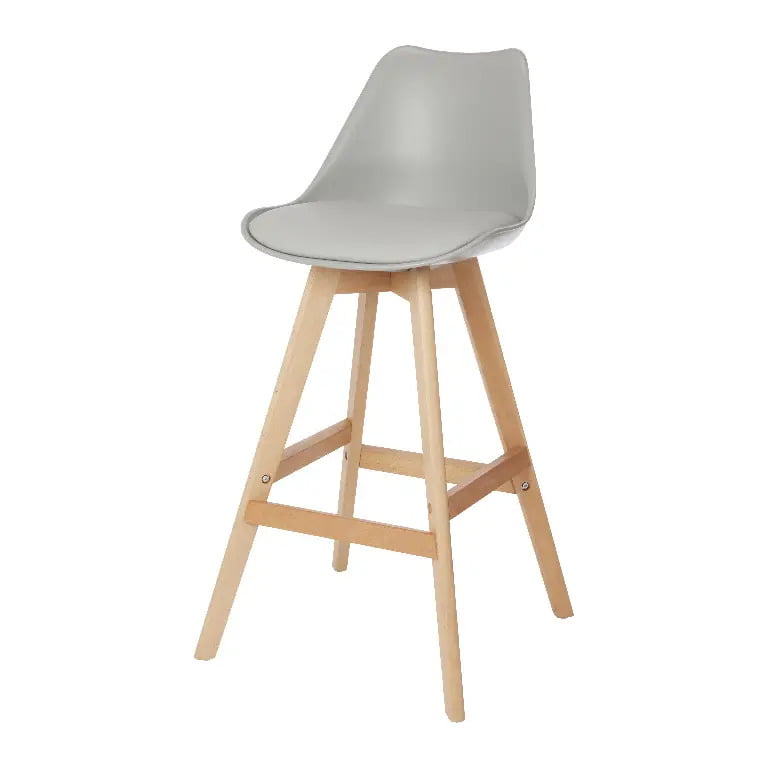 Scaun bar Urban Pitaya, cadru lemn, sezut cu spatar gri deschis, 50 x 43 x 100 cm Scaun bar Urban Pitaya, cadru lemn, sezut cu spatar gri deschis, 50 x 43 x 100 cm