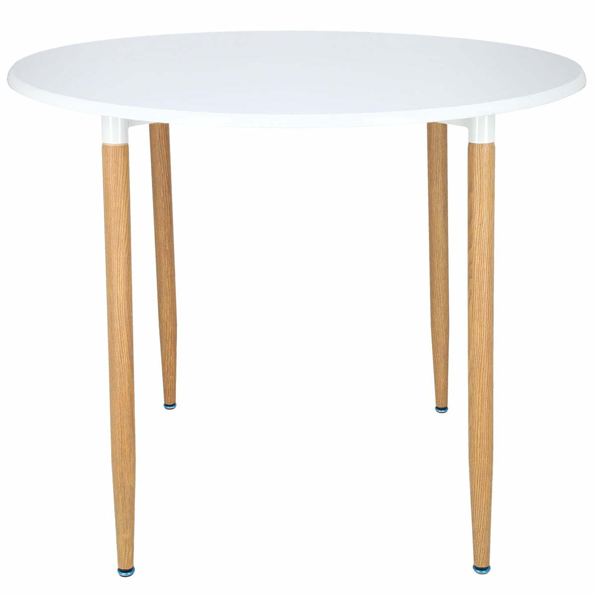 Masa dining rotunda Lizzy Unic Spot, 90x76cm, blat MDF alb, picioare metalice cu textura de lemn Masa dining rotunda Lizzy Unic Spot, 90x76cm, blat MDF alb, picioare metalice cu textura de lemn