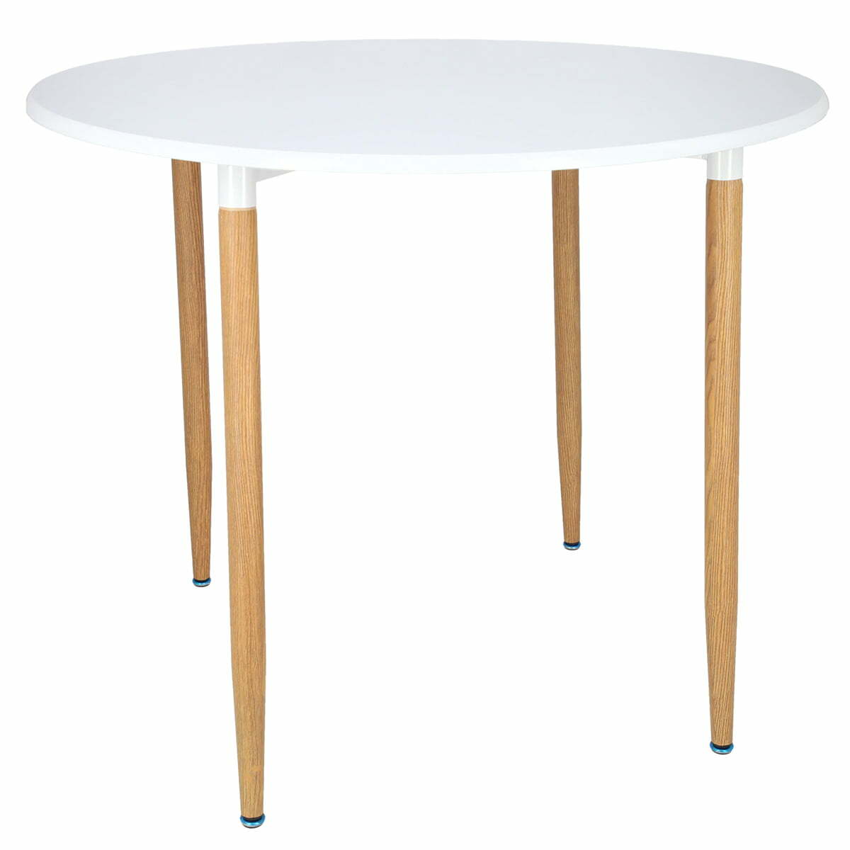 Masa dining rotunda Lizzy Unic Spot, 90x76cm, blat MDF alb, picioare metalice cu textura de lemn Masa dining rotunda Lizzy Unic Spot, 90x76cm, blat MDF alb, picioare metalice cu textura de lemn