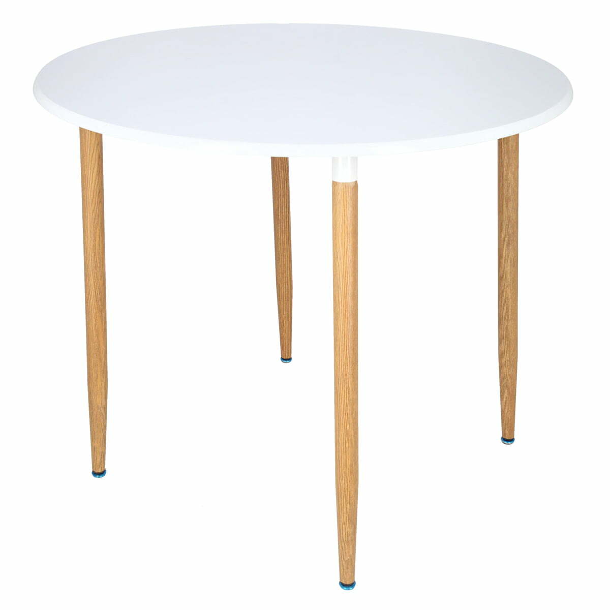 Masa dining rotunda Lizzy Unic Spot, 90x76cm, blat MDF alb, picioare metalice cu textura de lemn Masa dining rotunda Lizzy Unic Spot, 90x76cm, blat MDF alb, picioare metalice cu textura de lemn