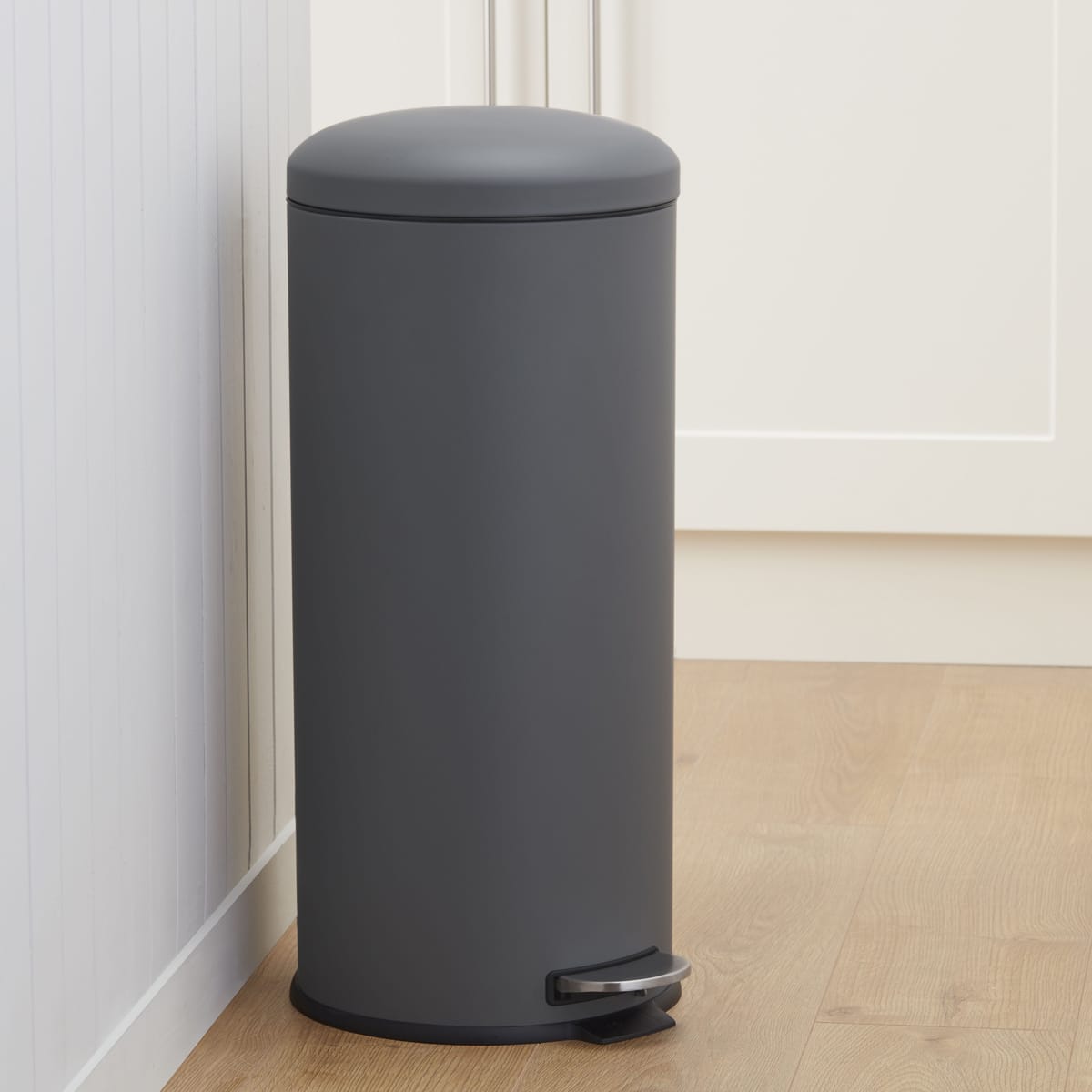 Cos de gunoi bucatarie cu pedala, 30l, otel inoxidabil, rotund, gri Cos de gunoi bucatarie cu pedala, 30l, otel inoxidabil, rotund, gri