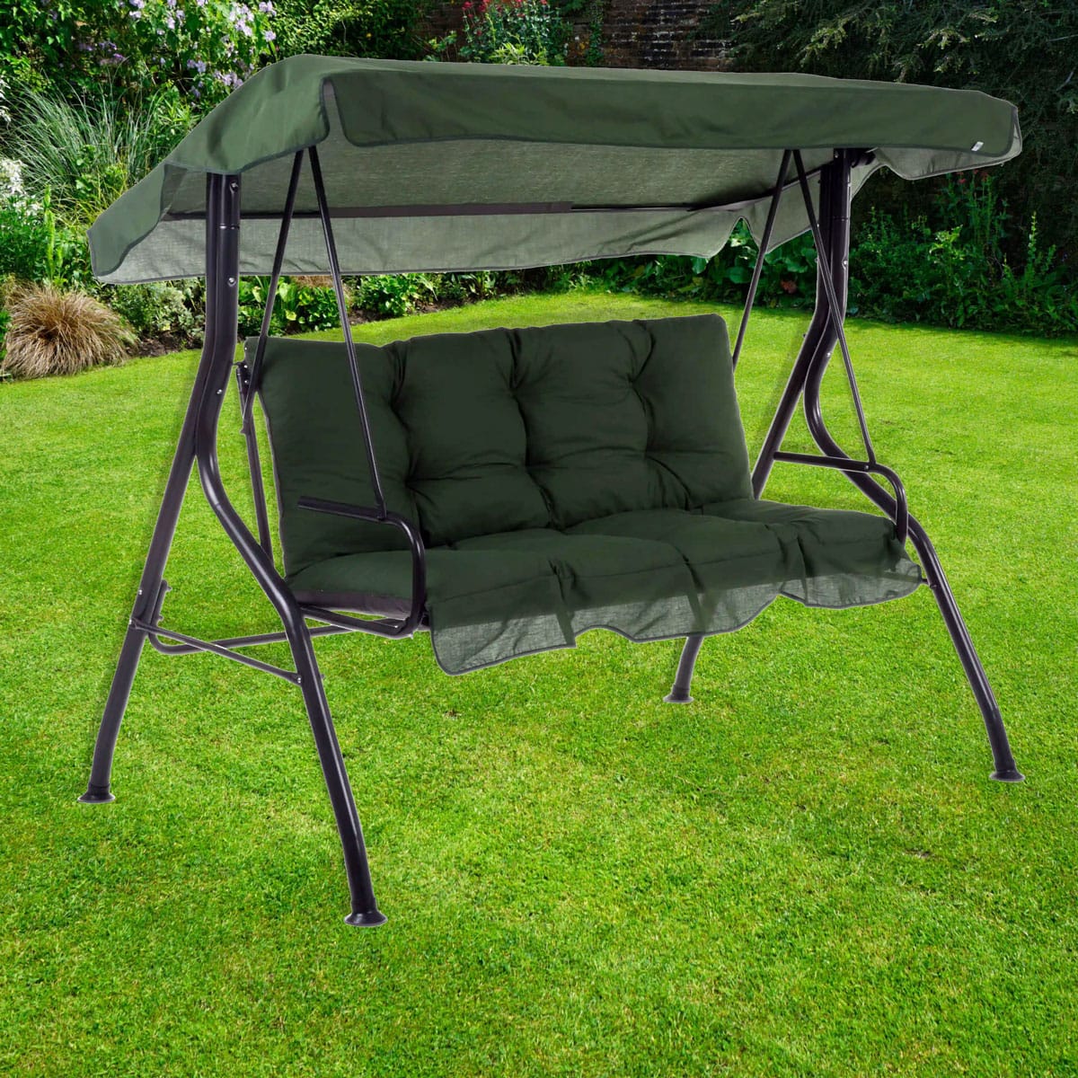 balv4 Balansoar de gradina 3 locuri, verde, otel, 167 x 110 x 156 cm, sarcina maxima 210 kg