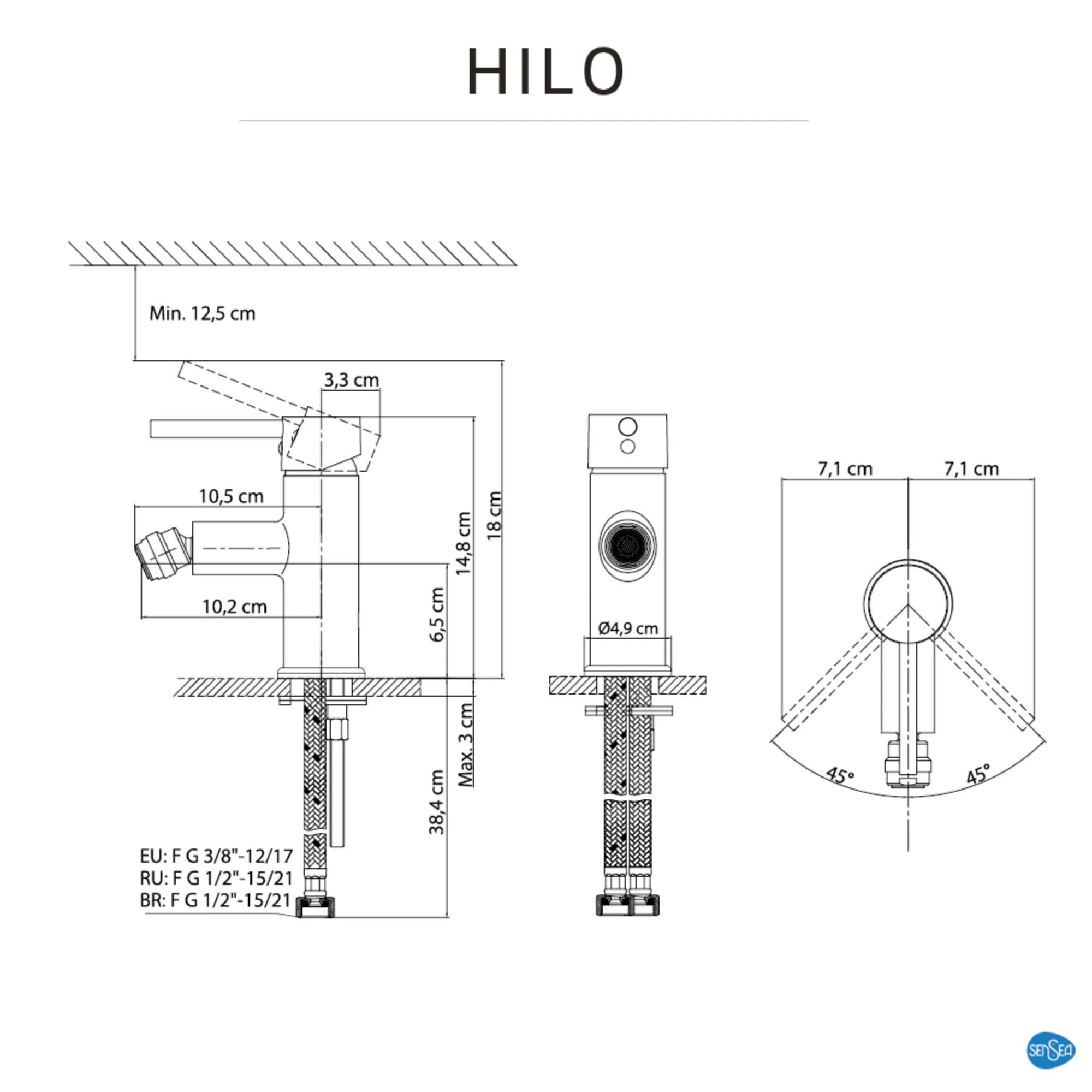 hilo6 Baterie pentru bideu Hilo, monocomanda, crom
