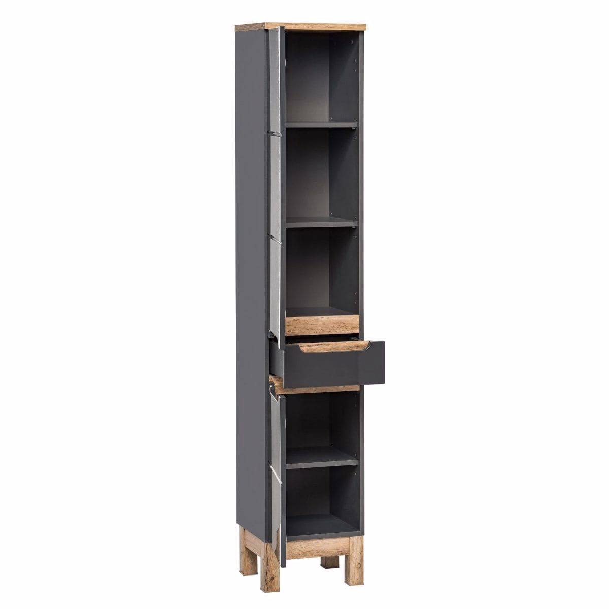 Dulap baie coloana gri inchis, cu usi si sertare, 87 x 33 cm - imagine 3