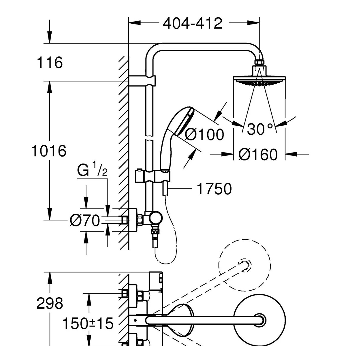 grohevitalio3 Sistem dus Grohe Vitalio, termostat, montaj perete
