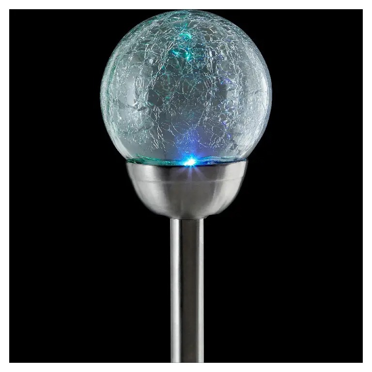 stalprotund6 Lampa solara multicolora sferica, finisaj de sticla sfaramata