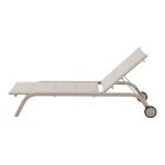 Sezlong de gradina si terasa, bej, aluminiu si PVC, cu roti, 194 x 78.5 x 32 cm