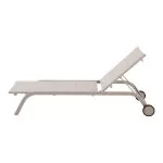 Sezlong de gradina si terasa, bej, aluminiu si PVC, cu roti, 194 x 78.5 x 32 cm