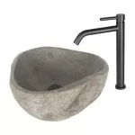 Baterie lavoar neagră mată - înaltă, monocomandă