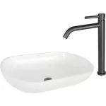 Baterie lavoar neagră mată - înaltă, monocomandă