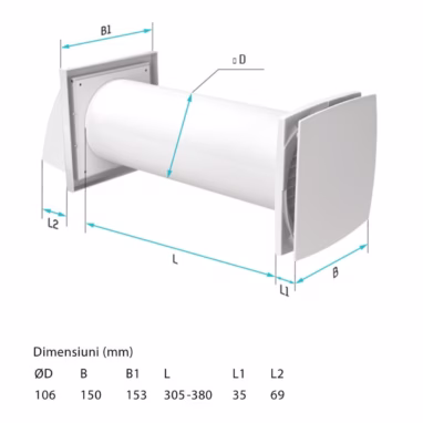 Ventilator Recuperare Căldură D 100mm | Telecomandă și Umiditate