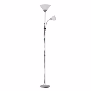 Lampadar Basic Argintiu, 2 Becuri E27/E14, 177cm - Stil și Funcționalitate