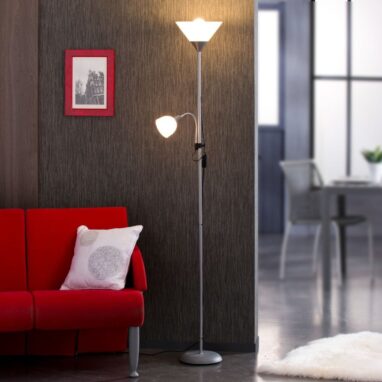 Lampadar Basic Argintiu, 2 Becuri E27/E14, 177cm - Stil și Funcționalitate