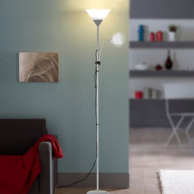 Lampadar Basic Argintiu, 2 Becuri E27/E14, 177cm - Stil și Funcționalitate