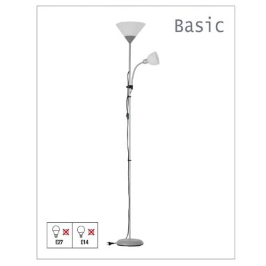 Lampadar Basic Argintiu, 2 Becuri E27/E14, 177cm - Stil și Funcționalitate