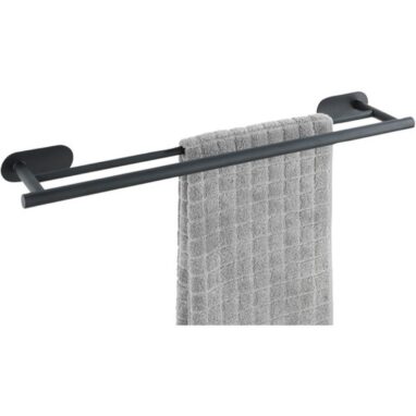 Suport prosop Wenko Orea negru mat, 2 brațe, 59.5 cm