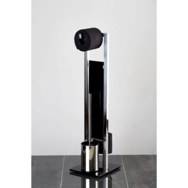 Perie WC cu Suport Hârtie Igienică Rivalta Sticlă Inox Argintiu