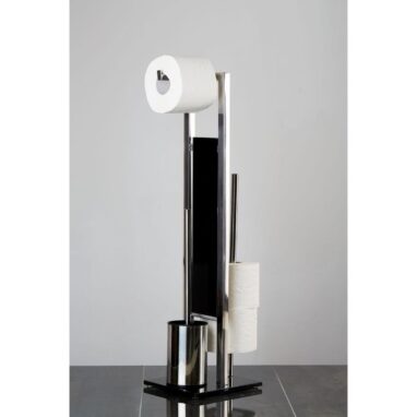 Perie WC cu Suport Hârtie Igienică Rivalta Sticlă Inox Argintiu