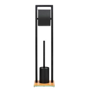 Perie WC cu Suport Hârtie Igienică Bambusa - Bambus & Oțel Negru