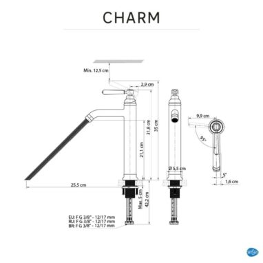 Baterie Lavoar Inalta Sensea Charm, Monocomanda, Alama Periata