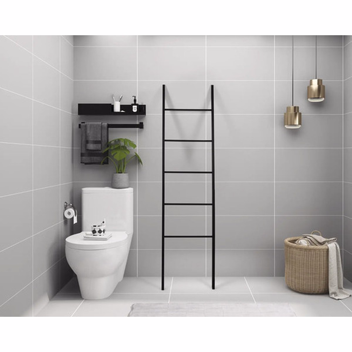 Suport prosop tip scară REIKA negru, 46 cm