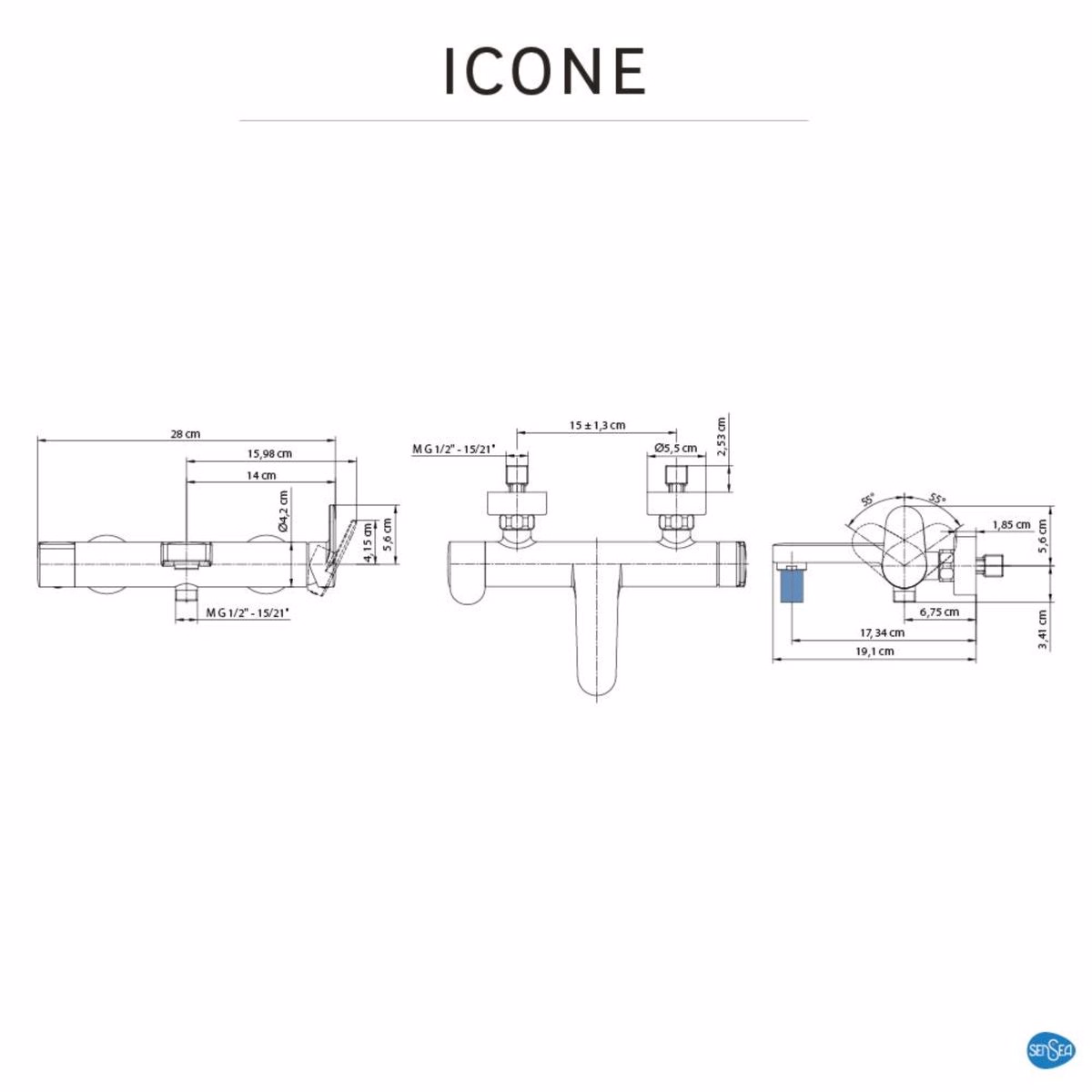 Baterie Cadă Sensea Icone Monocomandă Negru Mat