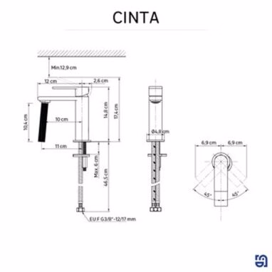 Baterie Lavoar Sensea Cinta Negru Mat - Design Modern
