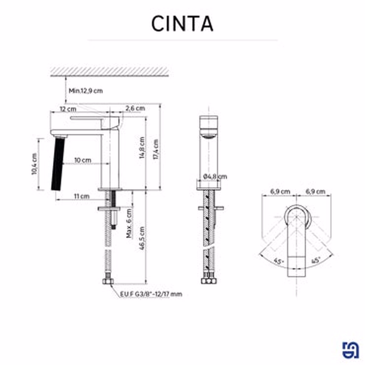 Baterie Lavoar Sensea Cinta Negru Mat - Design Modern