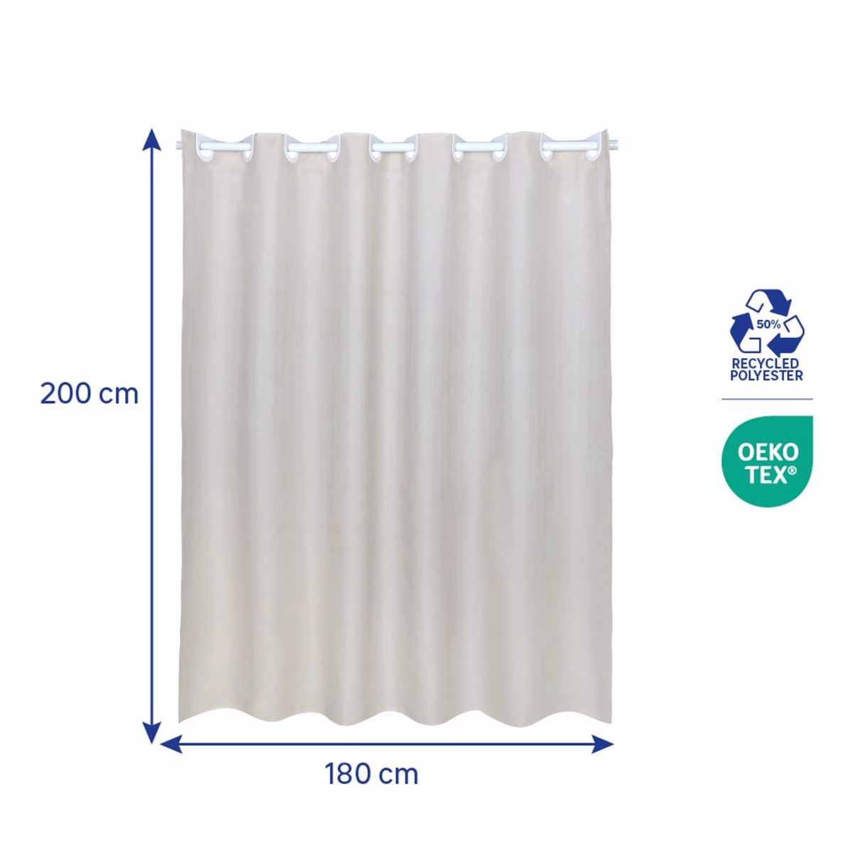Perdea duș Sensea Neo 180x200 cm, Poliester, Crem - Rezistentă și Elegantă