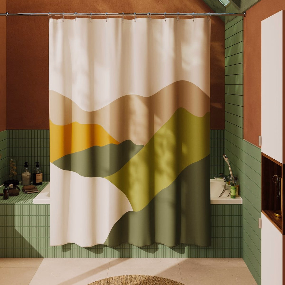 Perdea de duș Sensea Pattern Land 180x200 cm, Poliester, Multicolor