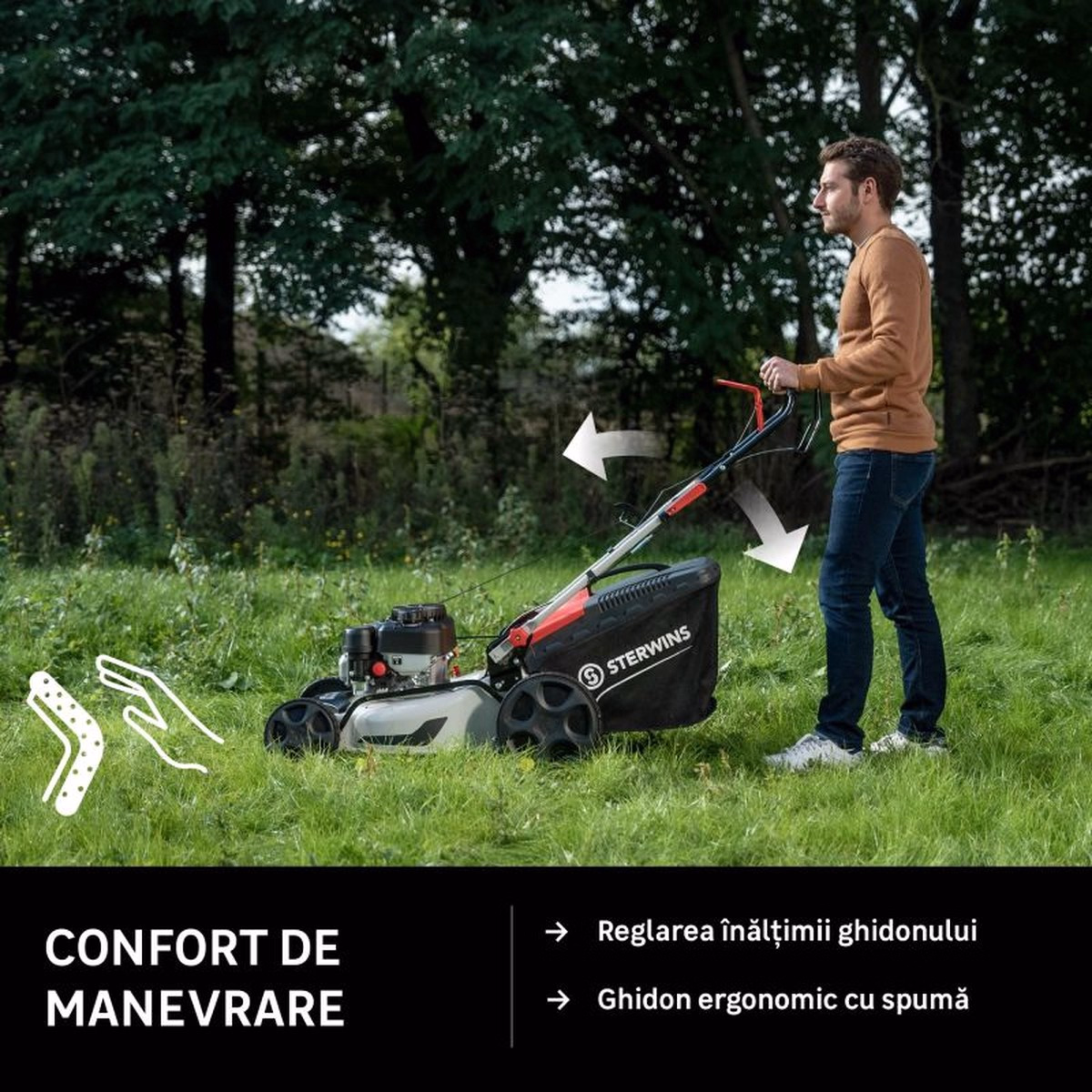 Masina de tuns iarba Sterwins pe benzina, 3.2 CP, 46 cm