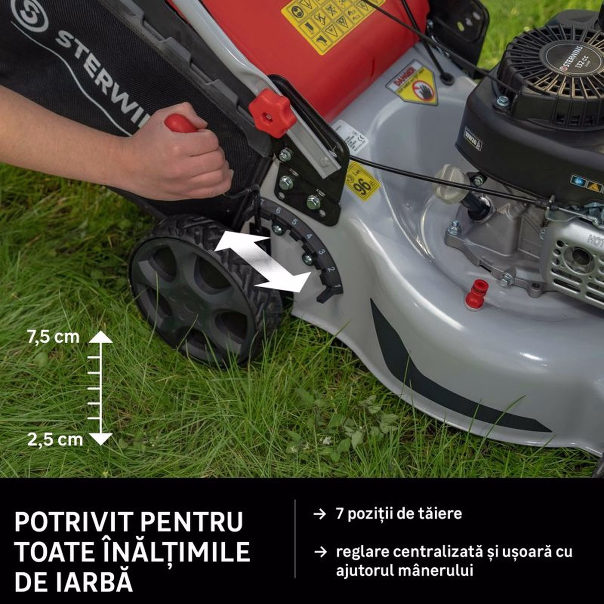 Masina de tuns iarba Sterwins pe benzina, 2.8 CP, 40 cm