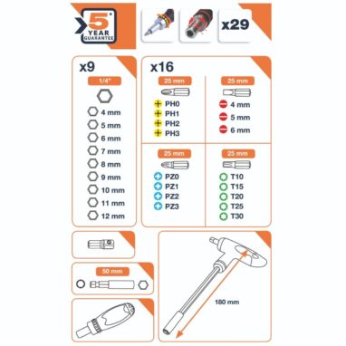 Set 2 Șurubelnițe și 29 Accesorii Dexter - Lucrări Mecanice